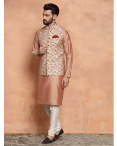 Men's Multi-Coloured Printed Kurta Jacket with Churidar Set