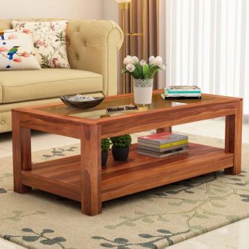 Wood Coffee Table with Center Storage