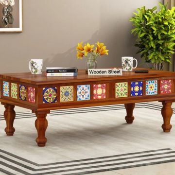 Wood Coffee Table with Ceramic Tiles