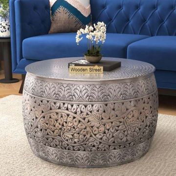 Sino Floral Engraved Metal Coffee Table