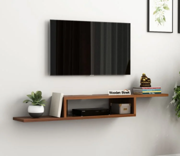 Wood Wall-Mounted Tv Unit with Open Storage (Exotic Teak Finish)